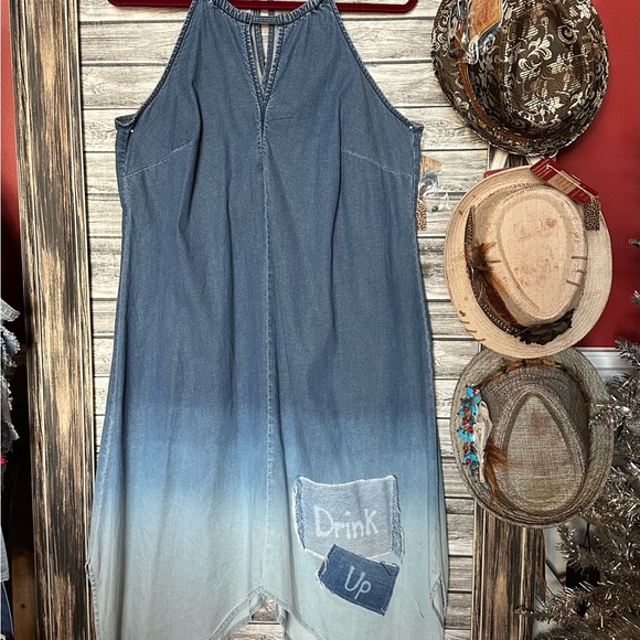 Sassy Britches and Wild Stitches Dresses & Skirts - UpCycled Recycled Repurposed Dip Dyed Denim Dress Gypsy Boho shark a line sassy